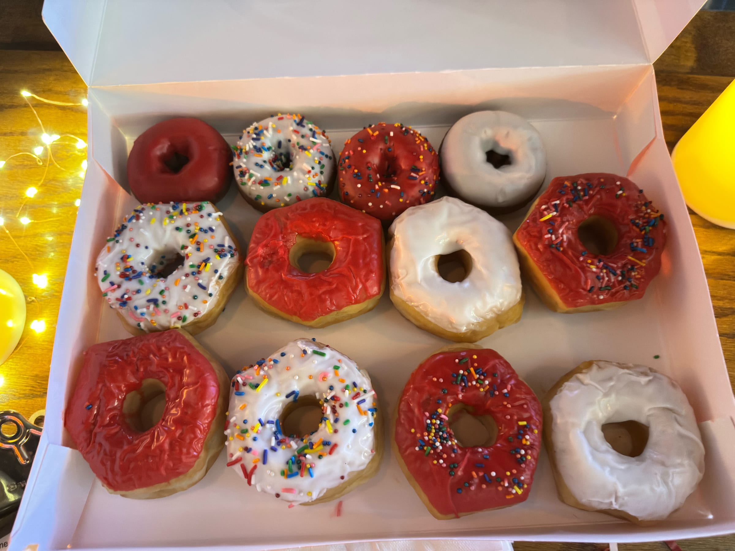 Red and white Touchdown Donuts at an HTown Hoosiers game watch